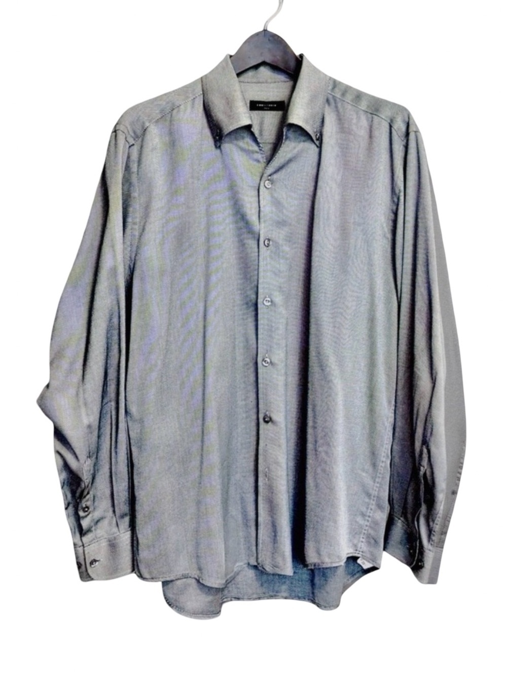Equilibrio Italia Men’s Button-Down Shirt | Gray Italian Cotton | Made in Italy - Picture 2 of 14